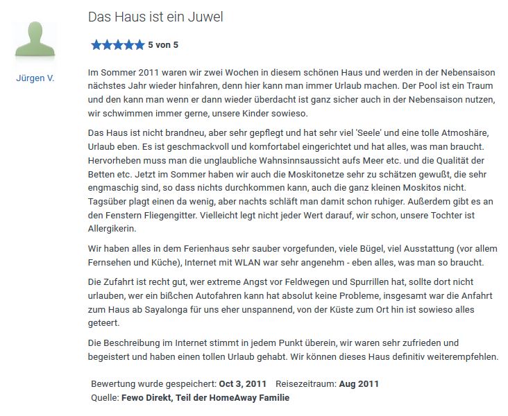 Bewertung Casa Almendros Jürgen V.